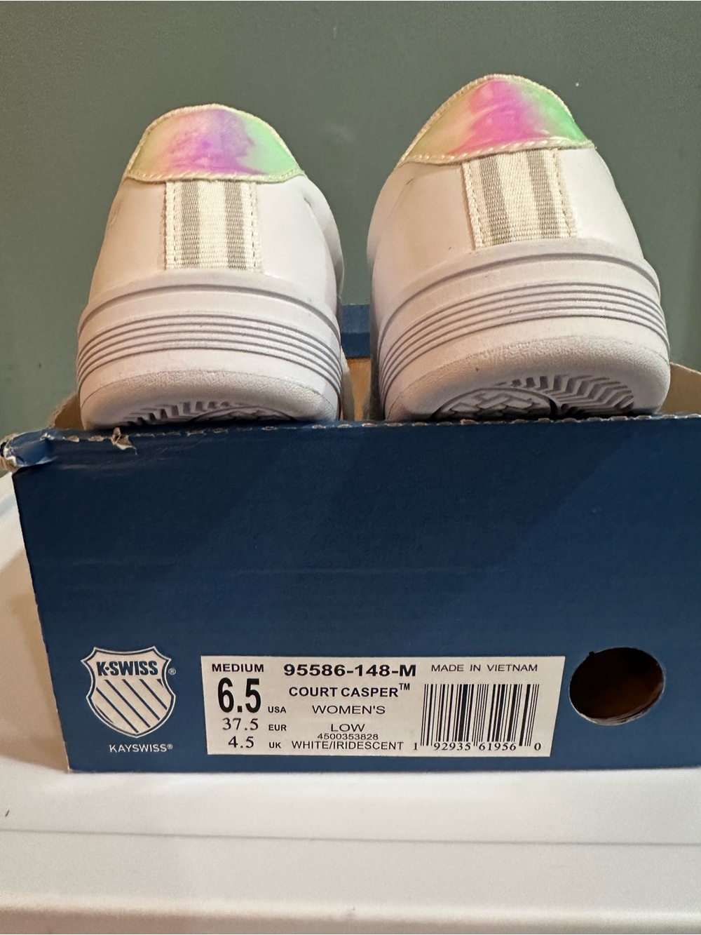 K-Swiss White Sneakers with Iridescent Pastel Heel